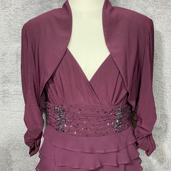 SL Fashions Women’s Size 12 Purple Tiered Ruffle Cocktail Dress with Bolero Jack - Picture 12 of 16